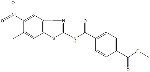 methyl 4-[({5-nitro-6-methyl-1,3-benzothiazol-2-yl}amino)carbonyl]benzoate Struktur