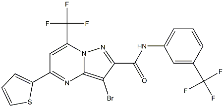 3-bromo-5-(2-thienyl)-7-(trifluoromethyl)-N-[3-(trifluoromethyl)phenyl]pyrazolo[1,5-a]pyrimidine-2-carboxamide Struktur