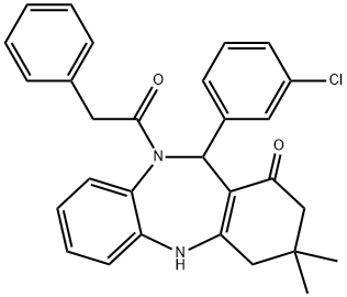 11-(3-chlorophenyl)-3,3-dimethyl-10-(phenylacetyl)-2,3,4,5,10,11-hexahydro-1H-dibenzo[b,e][1,4]diazepin-1-one Struktur