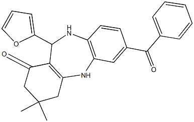 7-benzoyl-11-(2-furyl)-3,3-dimethyl-2,3,4,5,10,11-hexahydro-1H-dibenzo[b,e][1,4]diazepin-1-one Struktur