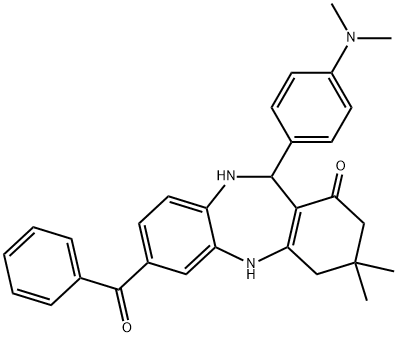 7-benzoyl-11-[4-(dimethylamino)phenyl]-3,3-dimethyl-2,3,4,5,10,11-hexahydro-1H-dibenzo[b,e][1,4]diazepin-1-one Struktur