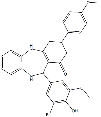 11-(3-bromo-4-hydroxy-5-methoxyphenyl)-3-(4-methoxyphenyl)-2,3,4,5,10,11-hexahydro-1H-dibenzo[b,e][1,4]diazepin-1-one Struktur