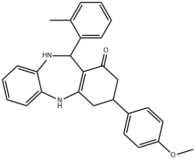 3-(4-methoxyphenyl)-11-(2-methylphenyl)-2,3,4,5,10,11-hexahydro-1H-dibenzo[b,e][1,4]diazepin-1-one Struktur