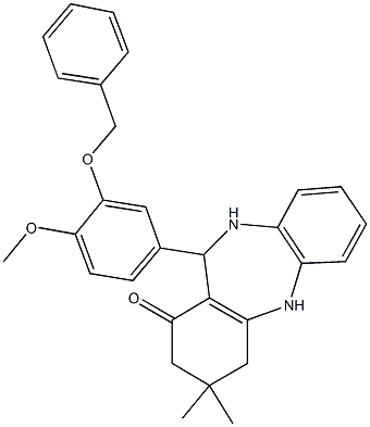 11-[3-(benzyloxy)-4-methoxyphenyl]-3,3-dimethyl-2,3,4,5,10,11-hexahydro-1H-dibenzo[b,e][1,4]diazepin-1-one Struktur