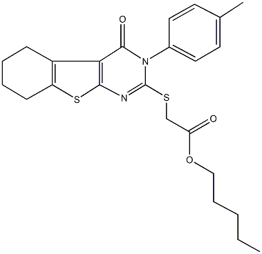 pentyl {[3-(4-methylphenyl)-4-oxo-3,4,5,6,7,8-hexahydro[1]benzothieno[2,3-d]pyrimidin-2-yl]sulfanyl}acetate Struktur