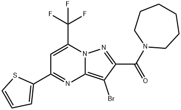 2-(1-azepanylcarbonyl)-3-bromo-5-(2-thienyl)-7-(trifluoromethyl)pyrazolo[1,5-a]pyrimidine Struktur