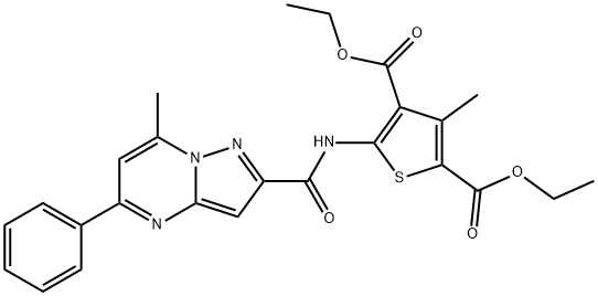 diethyl 3-methyl-5-{[(7-methyl-5-phenylpyrazolo[1,5-a]pyrimidin-2-yl)carbonyl]amino}-2,4-thiophenedicarboxylate Struktur