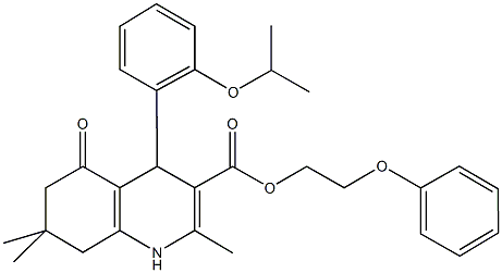 2-phenoxyethyl 4-(2-isopropoxyphenyl)-2,7,7-trimethyl-5-oxo-1,4,5,6,7,8-hexahydro-3-quinolinecarboxylate Struktur