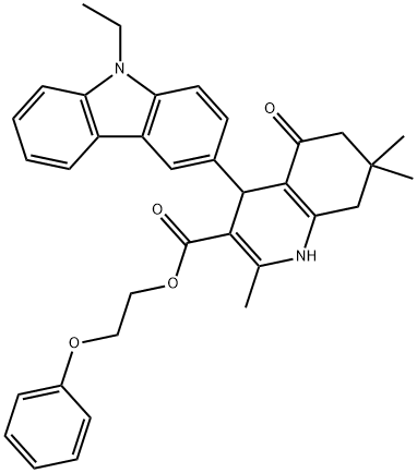 2-phenoxyethyl 4-(9-ethyl-9H-carbazol-3-yl)-2,7,7-trimethyl-5-oxo-1,4,5,6,7,8-hexahydroquinoline-3-carboxylate Struktur