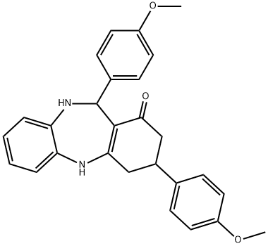 3,11-bis(4-methoxyphenyl)-2,3,4,5,10,11-hexahydro-1H-dibenzo[b,e][1,4]diazepin-1-one Struktur