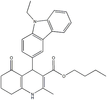 butyl 4-(9-ethyl-9H-carbazol-3-yl)-2-methyl-5-oxo-1,4,5,6,7,8-hexahydro-3-quinolinecarboxylate Struktur