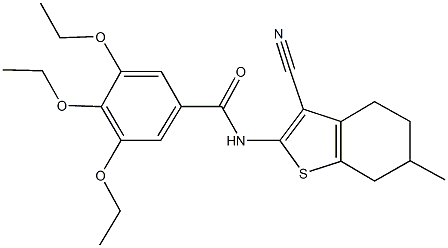 N-(3-cyano-6-methyl-4,5,6,7-tetrahydro-1-benzothien-2-yl)-3,4,5-triethoxybenzamide Struktur