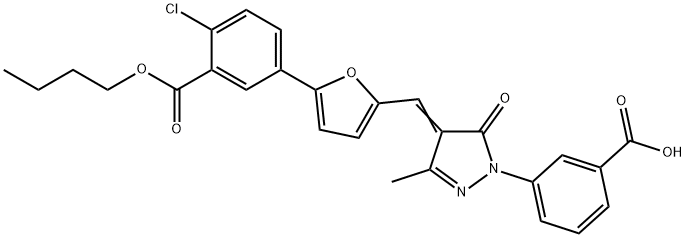 3-[4-({5-[3-(butoxycarbonyl)-4-chlorophenyl]-2-furyl}methylene)-3-methyl-5-oxo-4,5-dihydro-1H-pyrazol-1-yl]benzoic acid Struktur