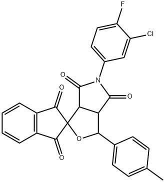 5-(3-chloro-4-fluorophenyl)-1-(4-methylphenyl)dihydro-1',3',4,6(2'H,3H,5H)-tetraoxospiro(1H-furo[3,4-c]pyrrole-3,2'-[1'H]-indene) Struktur