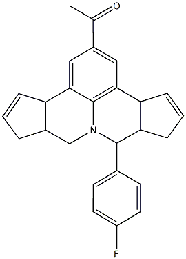 1-[7-(4-fluorophenyl)-3b,6,6a,7,9,9a,10,12a-octahydrocyclopenta[c]cyclopenta[4,5]pyrido[3,2,1-ij]quinolin-2-yl]ethanone Struktur