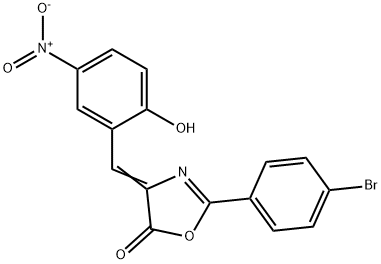 2-(4-bromophenyl)-4-{2-hydroxy-5-nitrobenzylidene}-1,3-oxazol-5(4H)-one Struktur