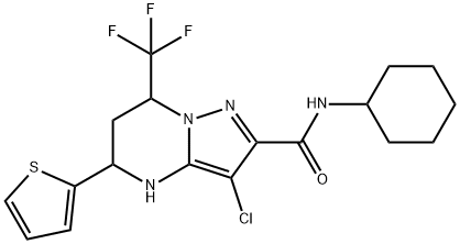 3-chloro-N-cyclohexyl-5-(2-thienyl)-7-(trifluoromethyl)-4,5,6,7-tetrahydropyrazolo[1,5-a]pyrimidine-2-carboxamide Struktur