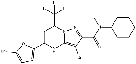 3-bromo-5-(5-bromo-2-furyl)-N-cyclohexyl-N-methyl-7-(trifluoromethyl)-4,5,6,7-tetrahydropyrazolo[1,5-a]pyrimidine-2-carboxamide Struktur