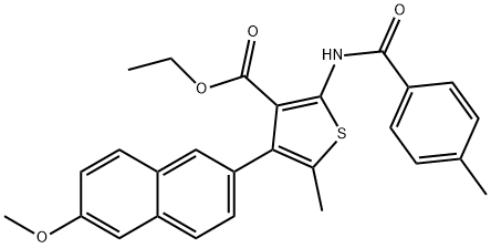 ethyl 4-(6-methoxy-2-naphthyl)-5-methyl-2-[(4-methylbenzoyl)amino]-3-thiophenecarboxylate Struktur