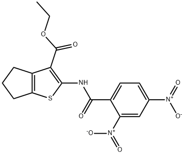 ethyl 2-({2,4-bisnitrobenzoyl}amino)-5,6-dihydro-4H-cyclopenta[b]thiophene-3-carboxylate Struktur