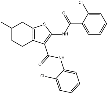 2-[(2-chlorobenzoyl)amino]-N-(2-chlorophenyl)-6-methyl-4,5,6,7-tetrahydro-1-benzothiophene-3-carboxamide Struktur