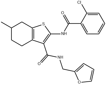 2-[(2-chlorobenzoyl)amino]-N-(2-furylmethyl)-6-methyl-4,5,6,7-tetrahydro-1-benzothiophene-3-carboxamide Struktur