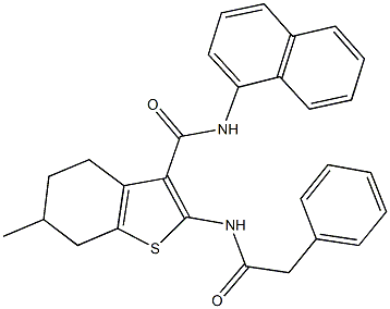 6-methyl-N-(1-naphthyl)-2-[(phenylacetyl)amino]-4,5,6,7-tetrahydro-1-benzothiophene-3-carboxamide Struktur