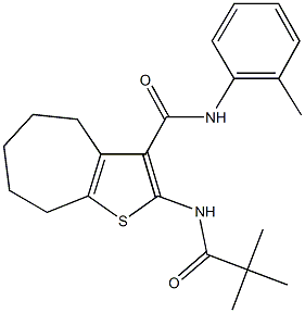 2-[(2,2-dimethylpropanoyl)amino]-N-(2-methylphenyl)-5,6,7,8-tetrahydro-4H-cyclohepta[b]thiophene-3-carboxamide Struktur