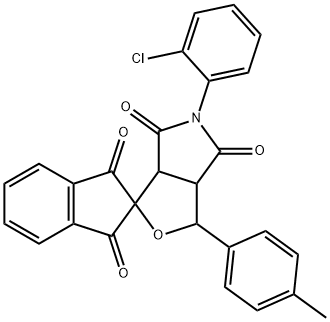 5-(2-chlorophenyl)-3-(4-methylphenyl)-4,6-dioxohexahydrospiro(1H-furo[3,4-c]pyrrole-1,2'-[1,3]-dioxoindane) Struktur