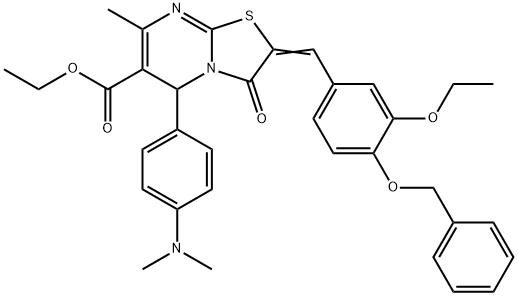 ethyl 2-[4-(benzyloxy)-3-ethoxybenzylidene]-5-[4-(dimethylamino)phenyl]-7-methyl-3-oxo-2,3-dihydro-5H-[1,3]thiazolo[3,2-a]pyrimidine-6-carboxylate Struktur