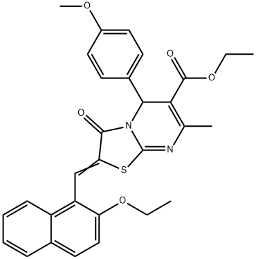 ethyl 2-[(2-ethoxy-1-naphthyl)methylene]-5-(4-methoxyphenyl)-7-methyl-3-oxo-2,3-dihydro-5H-[1,3]thiazolo[3,2-a]pyrimidine-6-carboxylate Struktur