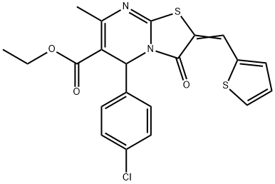 ethyl 5-(4-chlorophenyl)-7-methyl-3-oxo-2-(2-thienylmethylene)-2,3-dihydro-5H-[1,3]thiazolo[3,2-a]pyrimidine-6-carboxylate Struktur