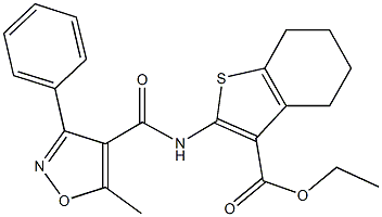 ethyl 2-{[(5-methyl-3-phenyl-4-isoxazolyl)carbonyl]amino}-4,5,6,7-tetrahydro-1-benzothiophene-3-carboxylate Struktur