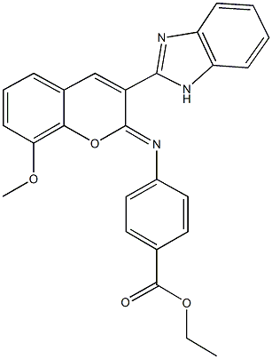 ethyl 4-{[3-(1H-benzimidazol-2-yl)-8-methoxy-2H-chromen-2-ylidene]amino}benzoate Struktur