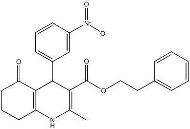 2-phenylethyl 4-{3-nitrophenyl}-2-methyl-5-oxo-1,4,5,6,7,8-hexahydro-3-quinolinecarboxylate Struktur