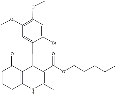 pentyl 4-(2-bromo-4,5-dimethoxyphenyl)-2-methyl-5-oxo-1,4,5,6,7,8-hexahydro-3-quinolinecarboxylate Struktur