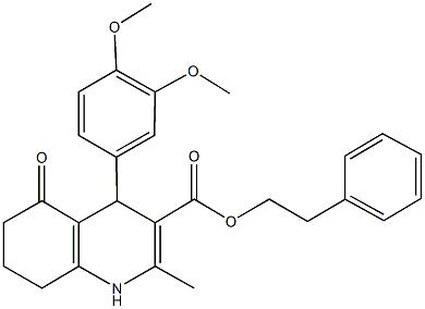 2-phenylethyl 4-(3,4-dimethoxyphenyl)-2-methyl-5-oxo-1,4,5,6,7,8-hexahydro-3-quinolinecarboxylate Struktur