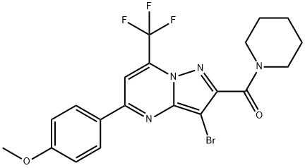 4-[3-bromo-2-(1-piperidinylcarbonyl)-7-(trifluoromethyl)pyrazolo[1,5-a]pyrimidin-5-yl]phenyl methyl ether Struktur