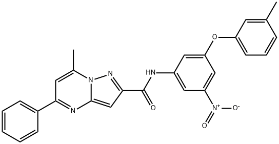 N-{3-nitro-5-[(3-methylphenyl)oxy]phenyl}-7-methyl-5-phenylpyrazolo[1,5-a]pyrimidine-2-carboxamide Struktur