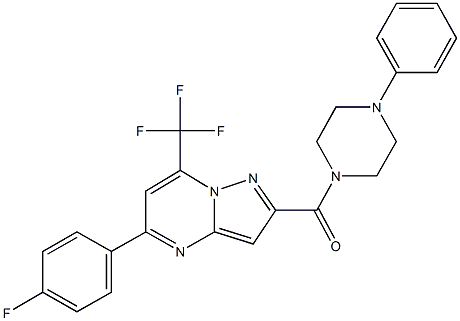 5-(4-fluorophenyl)-2-[(4-phenyl-1-piperazinyl)carbonyl]-7-(trifluoromethyl)pyrazolo[1,5-a]pyrimidine Struktur