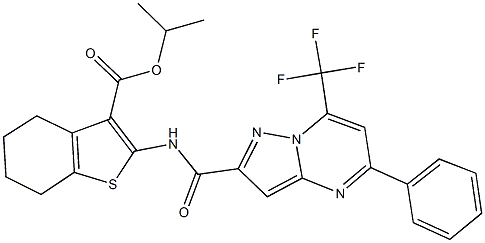 isopropyl 2-({[5-phenyl-7-(trifluoromethyl)pyrazolo[1,5-a]pyrimidin-2-yl]carbonyl}amino)-4,5,6,7-tetrahydro-1-benzothiophene-3-carboxylate Struktur