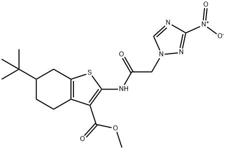 methyl 6-tert-butyl-2-[({3-nitro-1H-1,2,4-triazol-1-yl}acetyl)amino]-4,5,6,7-tetrahydro-1-benzothiophene-3-carboxylate Struktur