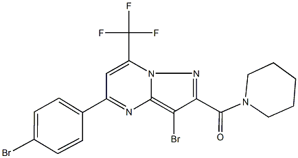 3-bromo-5-(4-bromophenyl)-2-(1-piperidinylcarbonyl)-7-(trifluoromethyl)pyrazolo[1,5-a]pyrimidine Struktur