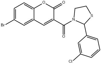 6-bromo-3-{[2-(3-chlorophenyl)-1,3-thiazolidin-3-yl]carbonyl}-2H-chromen-2-one Struktur