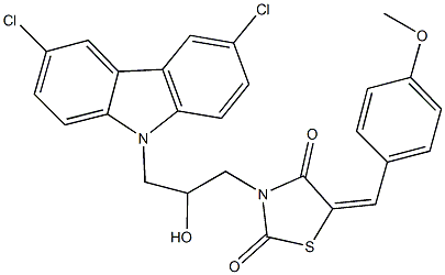 3-[3-(3,6-dichloro-9H-carbazol-9-yl)-2-hydroxypropyl]-5-(4-methoxybenzylidene)-1,3-thiazolidine-2,4-dione Struktur