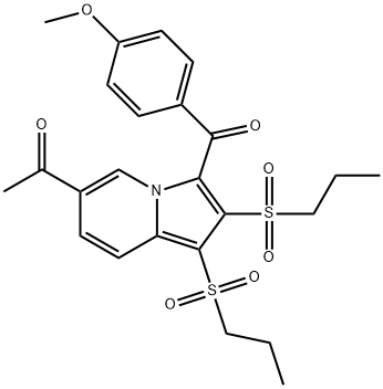 1-[3-(4-methoxybenzoyl)-1,2-bis(propylsulfonyl)-6-indolizinyl]ethanone Struktur