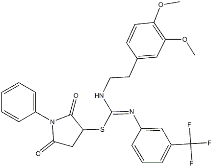 2,5-dioxo-1-phenyl-3-pyrrolidinyl N-[2-(3,4-dimethoxyphenyl)ethyl]-N'-[3-(trifluoromethyl)phenyl]imidothiocarbamate Struktur