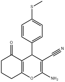 2-amino-4-[4-(methylsulfanyl)phenyl]-5-oxo-5,6,7,8-tetrahydro-4H-chromene-3-carbonitrile Struktur