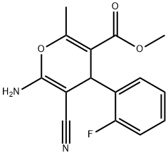 methyl 6-amino-5-cyano-4-(2-fluorophenyl)-2-methyl-4H-pyran-3-carboxylate Struktur