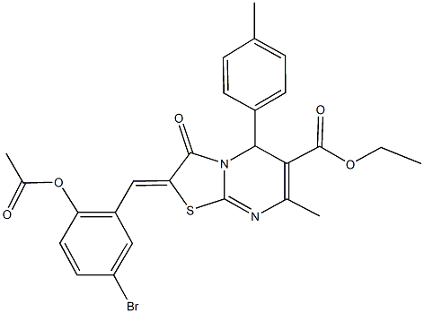 ethyl 2-[2-(acetyloxy)-5-bromobenzylidene]-7-methyl-5-(4-methylphenyl)-3-oxo-2,3-dihydro-5H-[1,3]thiazolo[3,2-a]pyrimidine-6-carboxylate Struktur